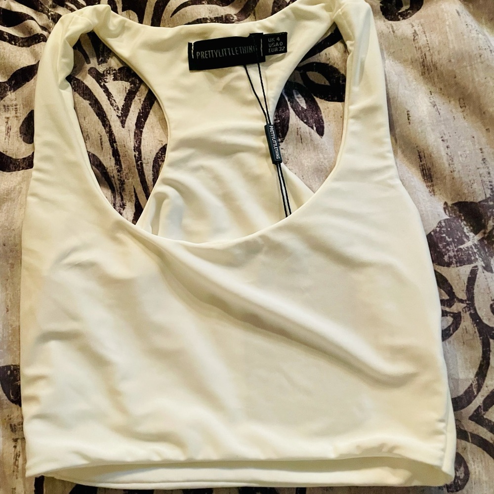 PYT Slinky White Racer Back Crop Top